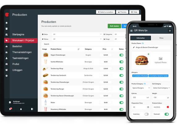 Dashboard voor beheer en personalisatie – QR Menu’tje